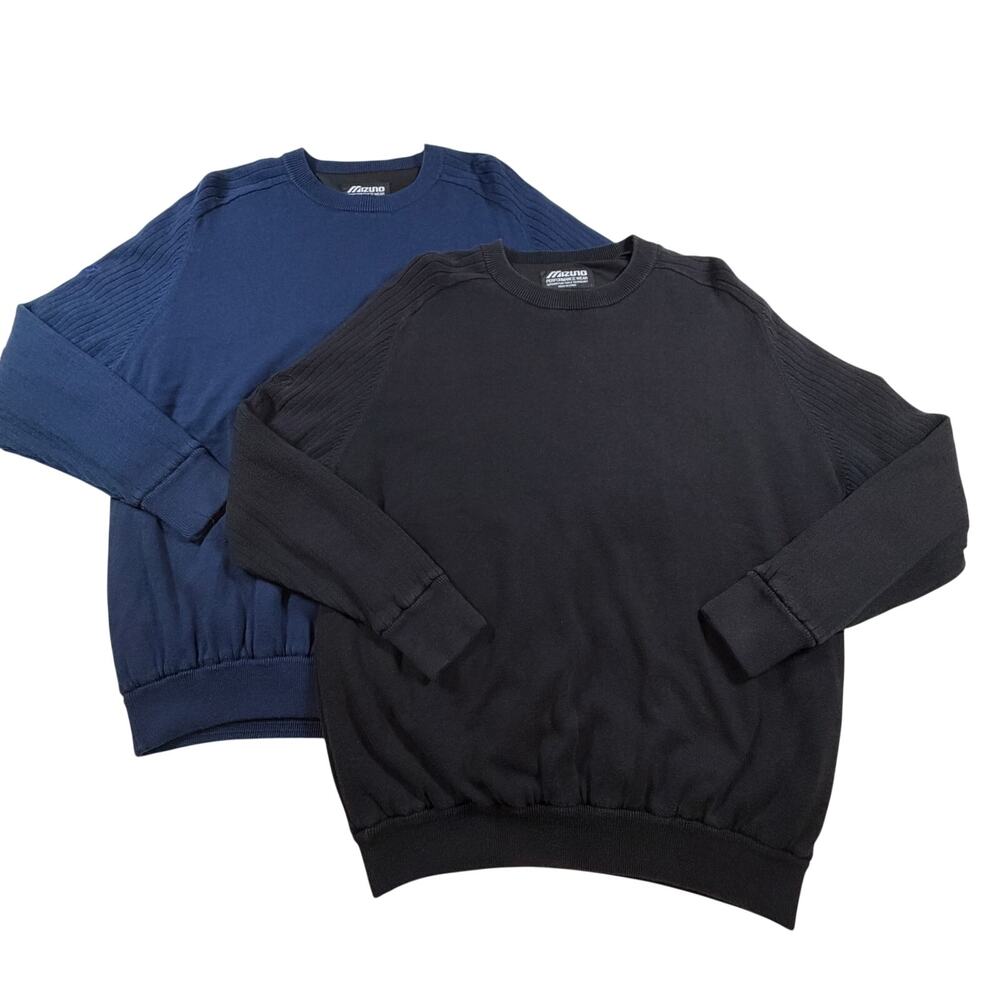 Two Mizuno Performance Wear WindLite Lined Golf Sweaters Black Blue Men’s Sz L